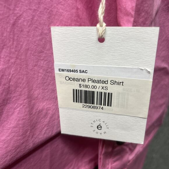 NWT Etica Womens Sz M Oceane Pleated Button Front Shirt Hot Pink Oversized - Picture 3 of 13